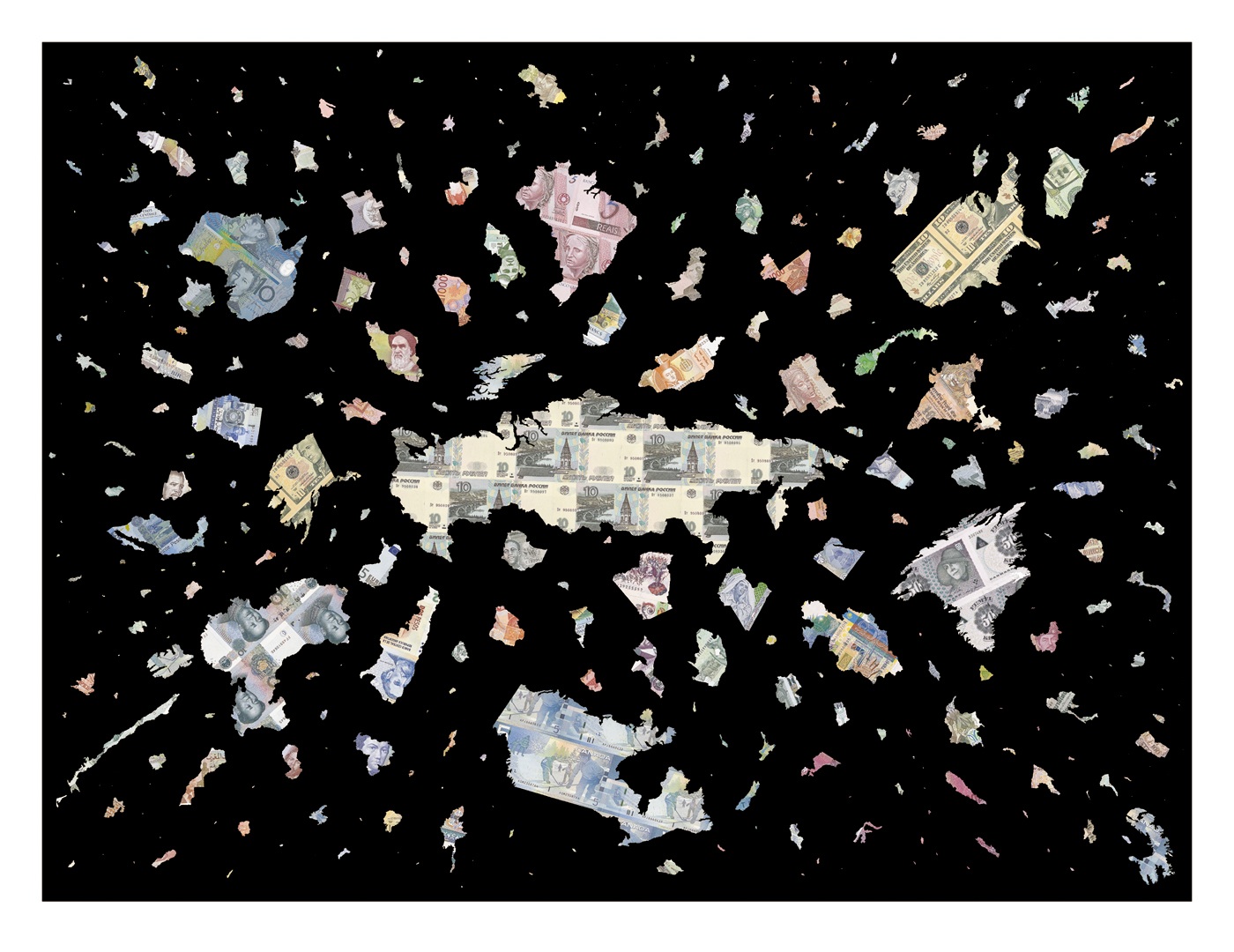 A Bigger Bang - Black - a limited edition money map print by Justine Smith, London