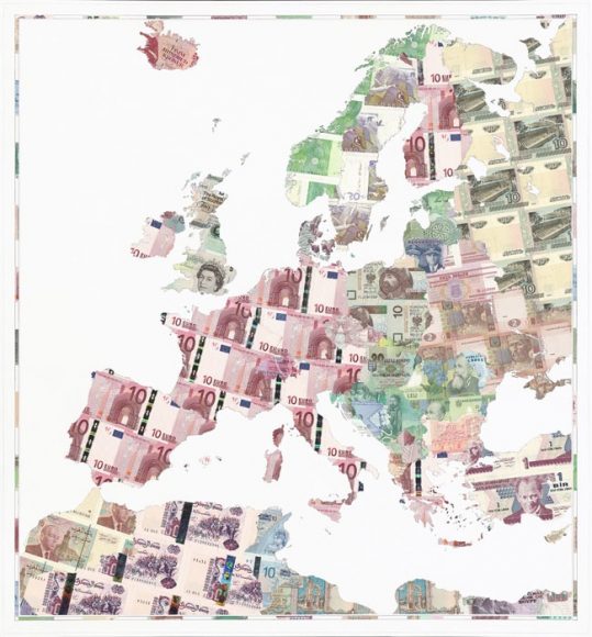 Euro Europe - a limited edition money map print by Justine Smith, London