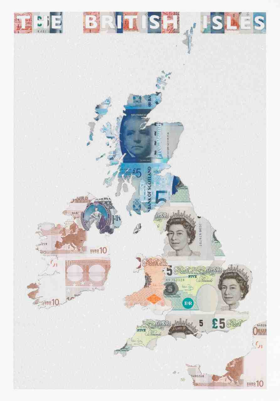 The British Isles - a limited edition money map print by Justine Smith, London