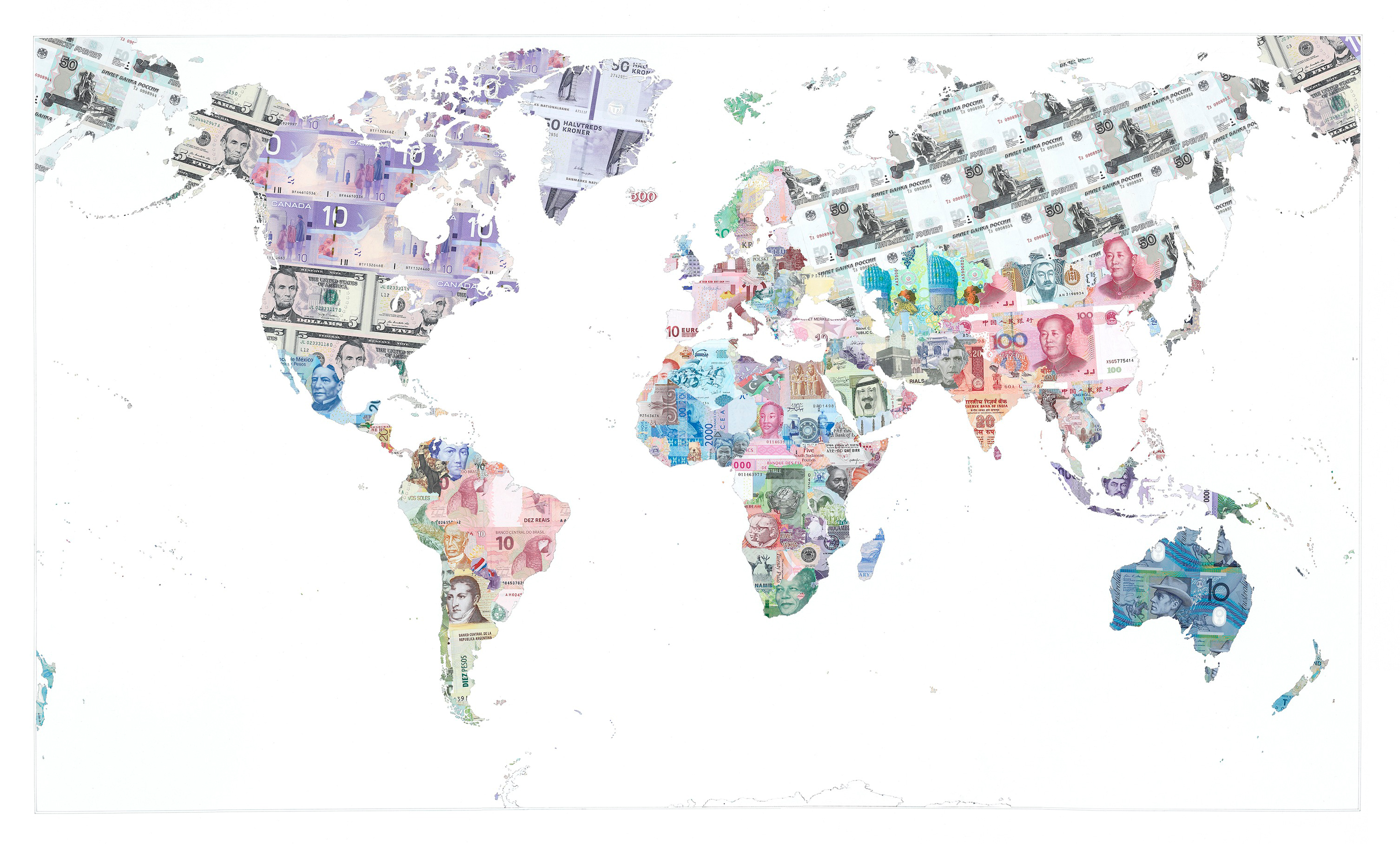 Money Map of the World 2013 - a limited edition money map print by Justine Smith, London