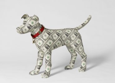 Dollar covered Dog Sculpture