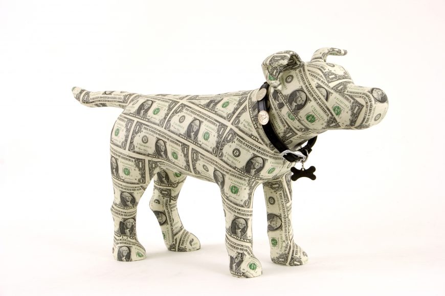 Benjamin, dollar dog sculpture