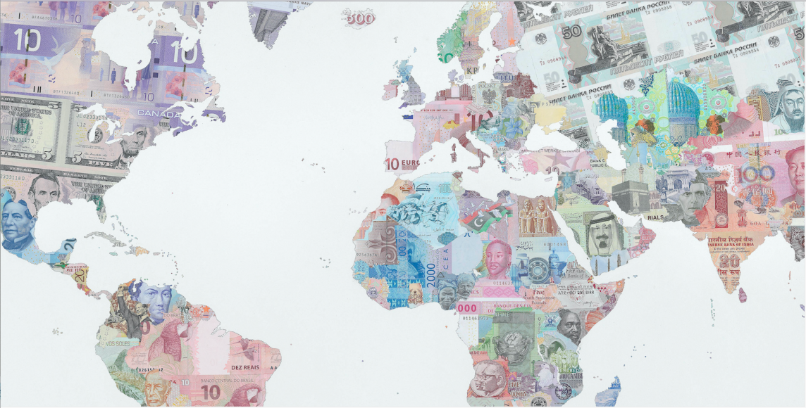 Money map of the World - detail shot